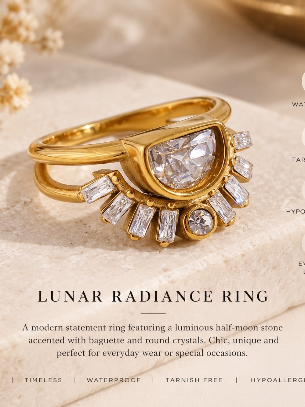 Lunar Radiance Ring - Gold with Clear Crystals